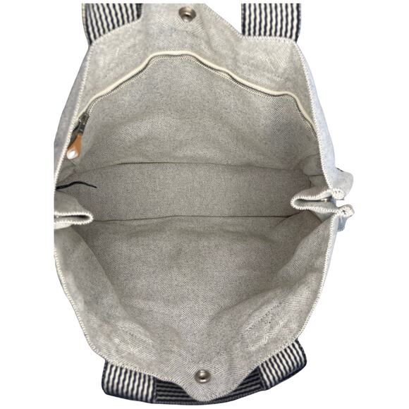 Hermès Canvas Fourre Tout MM Tote Bag Gray Stripe Web Handles Large Authentic - Picture 11 of 16
